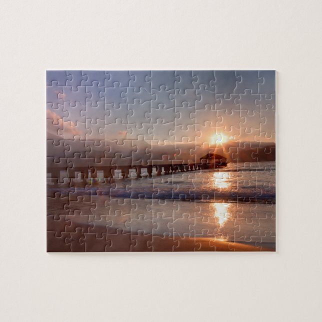 Beach pier at sunset, Hawaii Jigsaw Puzzle (Horizontal)
