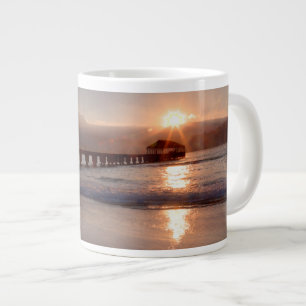Beach pier at sunset, Hawaii Large Coffee Mug