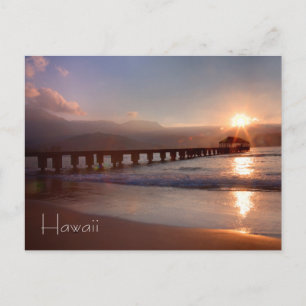 Beach pier at sunset, Hawaii Postcard