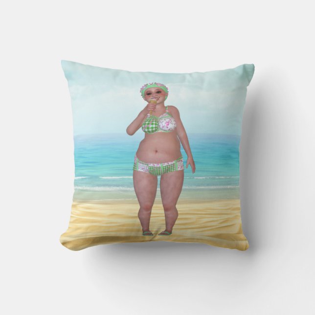 Beach Pillow with Funny Bathing Beauty (Front)