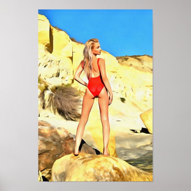 Beach Pin-up Girl 4 painting Poster (Front)