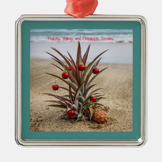 Beach Pineapple With Red Christmas Ornament (Front)