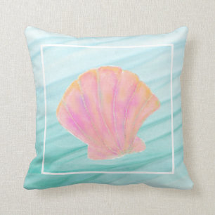 Beach Pink and Gold Clam Seashell Throw Pillow