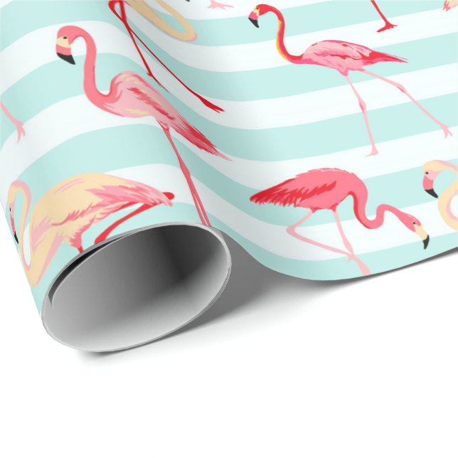 Beach pink flamingo stripe wrapping paper (Roll Corner)