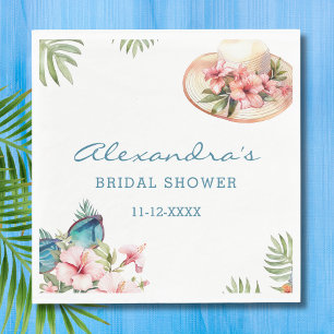 Beach Pink Floral Tropical Bridal Shower Napkin