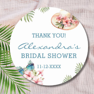 Beach Pink Floral Tropical Bridal Shower Thank You Classic Round Sticker