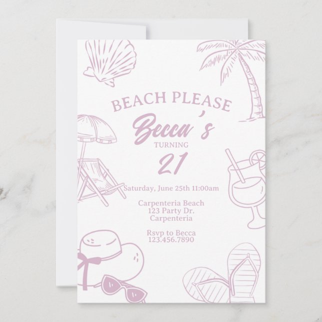 Beach Please, Adult Party, Beach Party, Swim Party Invitation (Front)
