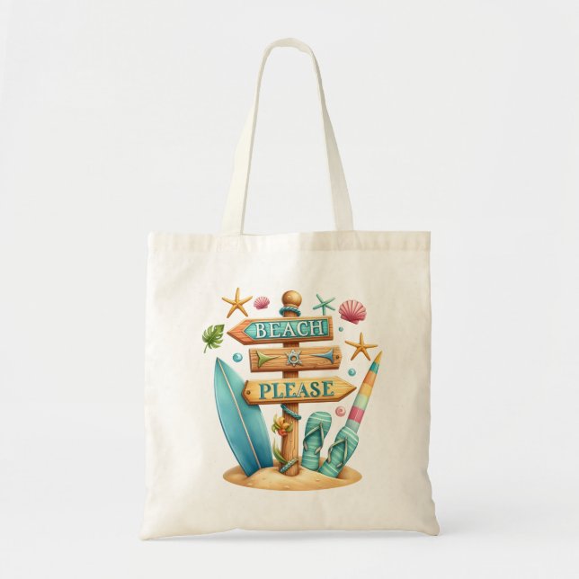 "Beach Please" Beach Tote Bag (Front)