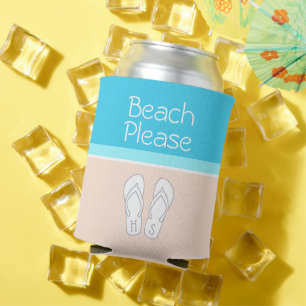 BEACH PLEASE Chic Modern Monogram Party Favour Can Cooler