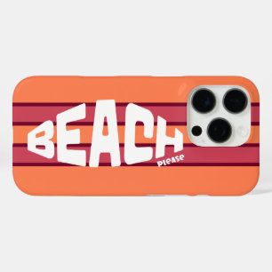 Beach Please Coral & Pink Retro Striped iPhone 16 Pro Case