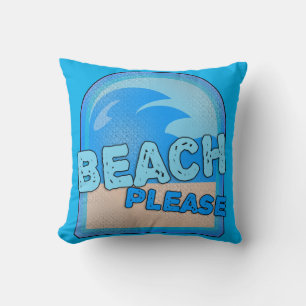Beach Please Fun Summer Fun Waves Logo Throw Pillow
