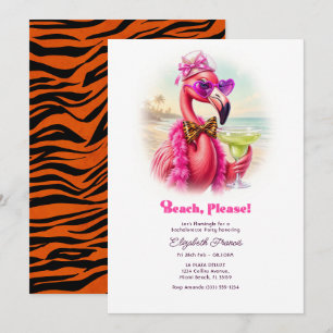 Beach Please Funny Flamingo Bachelorette Party Invitation