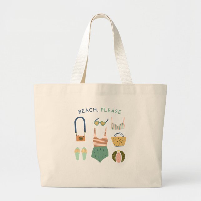"Beach, Please" Large Tote Bag, Beach Bag (Front)