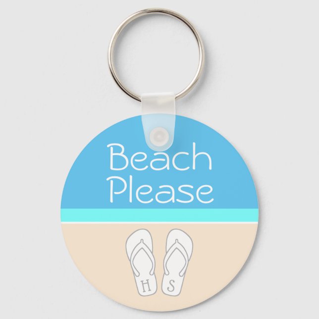 Beach Please Monogram Flip-Flops Modern Template Keychain (Front)