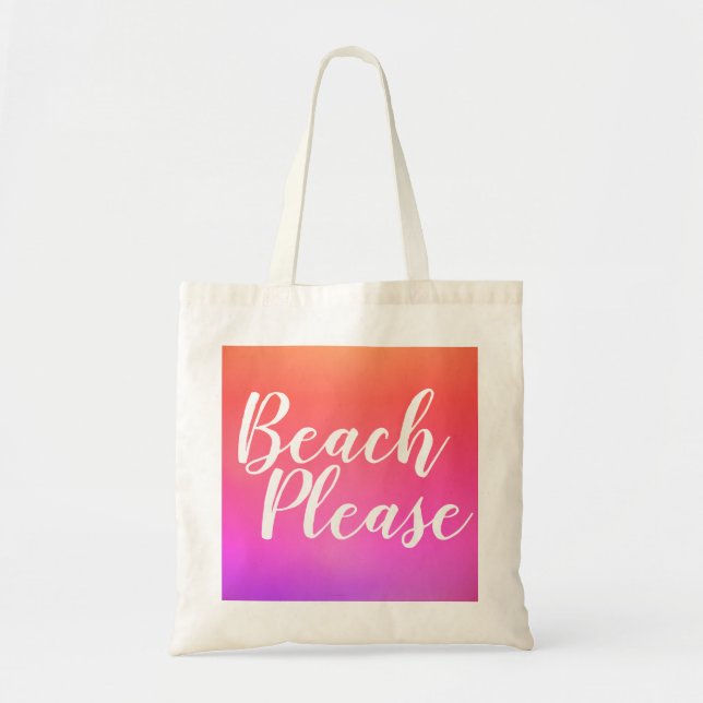 Beach Please Orange Hot Pink Ombre Beach Tote Bag (Front)