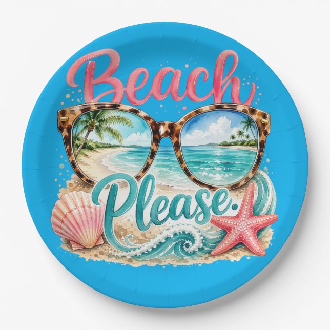 "Beach Please" Paper Plates. Plate (Front)