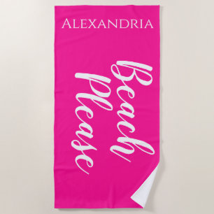 Beach Please Personalized Hot Pink Towel