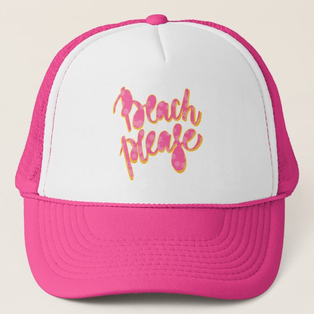 BEACH PLEASE | Pink & Orange Typography & Quote Trucker Hat (Front)
