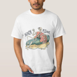 "Beach Please" Skeleton & Beer T-Shirt