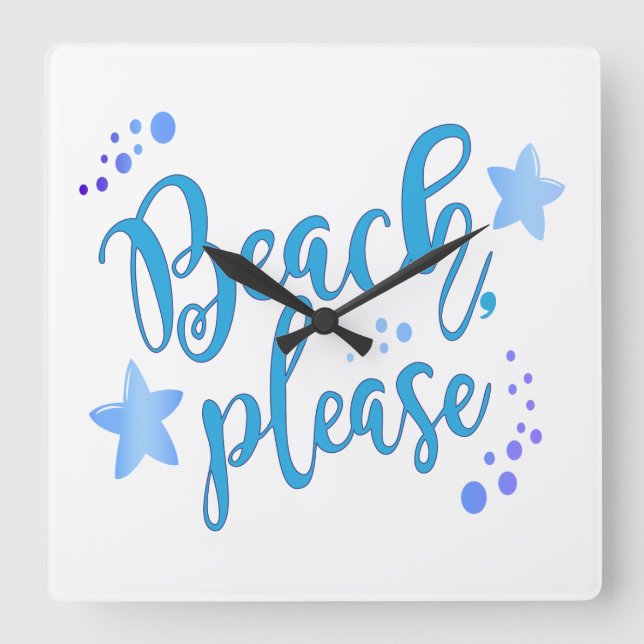 Beach Please Square Wall Clock (Front)