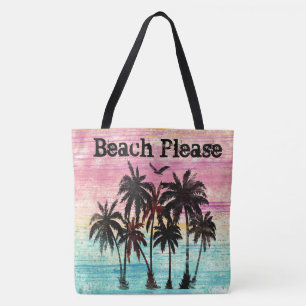 Beach please watercolor palm trees and beach tote bag