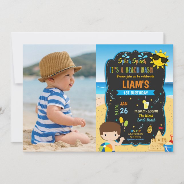 Beach Pool Birthday Party Boys Summer Photo Invitation (Front)