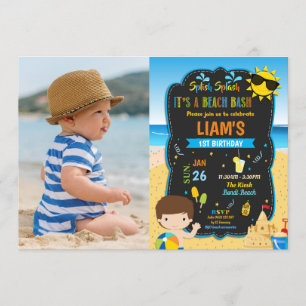 Beach Pool Birthday Party Boys Summer Photo Invitation