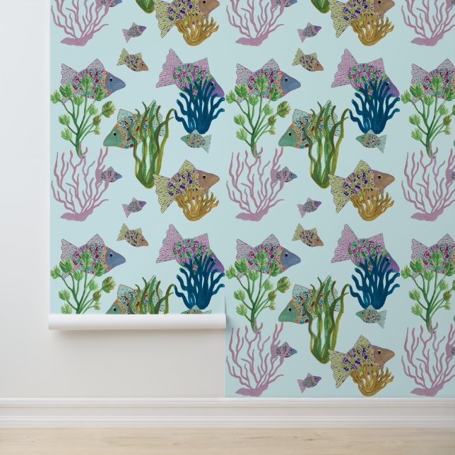 Beach Pop Art Fish And Sea Anemones Wallpaper (Application)