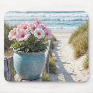 Beach Pot With Pink Petunias Mouse Pad