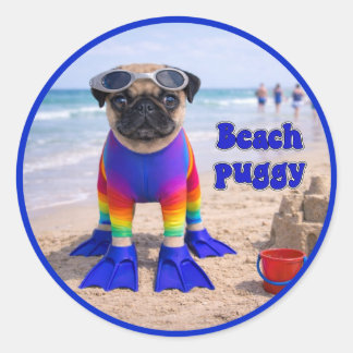Beach Puggy Classic Round Sticker