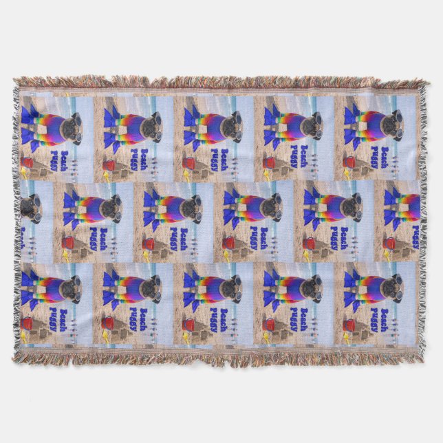 Beach Puggy Throw Blanket (Front)
