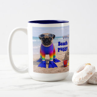 Beach Puggy Two-Tone Coffee Mug