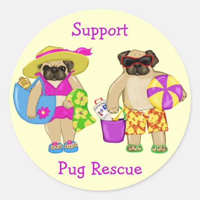 Beach Pugs Stickers - Add your own text! (Front)