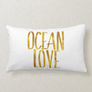 Beach Quote Glitter Gold Foil and White Ocean Love Lumbar Pillow