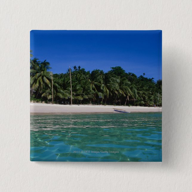 Beach, raft in a distance 2 inch square button (Front)