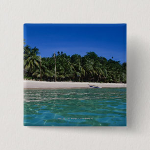 Beach, raft in a distance 2 inch square button