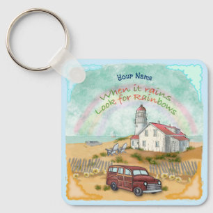 Beach Rainbow Lighthouse Keychain
