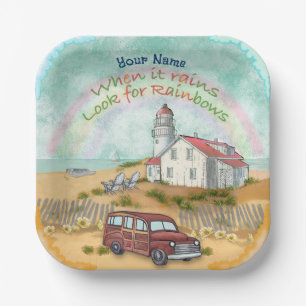 Beach Rainbow Lighthouse  Paper Plate