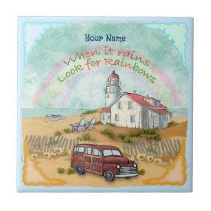 Beach Rainbow Lighthouse  Tile