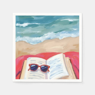Beach Read Ocean Waves Watercolor Painting Napkin
