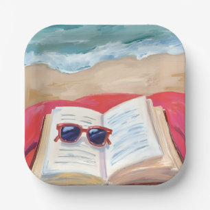 Beach Read   Ocean Waves Watercolor Painting Paper Plate