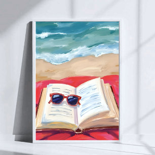 Beach Read Ocean Waves Watercolor Painting Poster