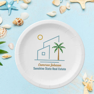 Beach Real Estate Company Cute Customizable Paper Plate