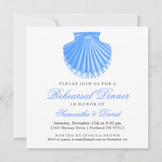 Beach Rehearsal Dinner Scallop Shell Blue Invitation
