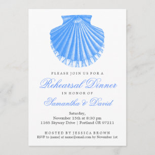Beach Rehearsal Dinner Scallop Shell Blue Invitation