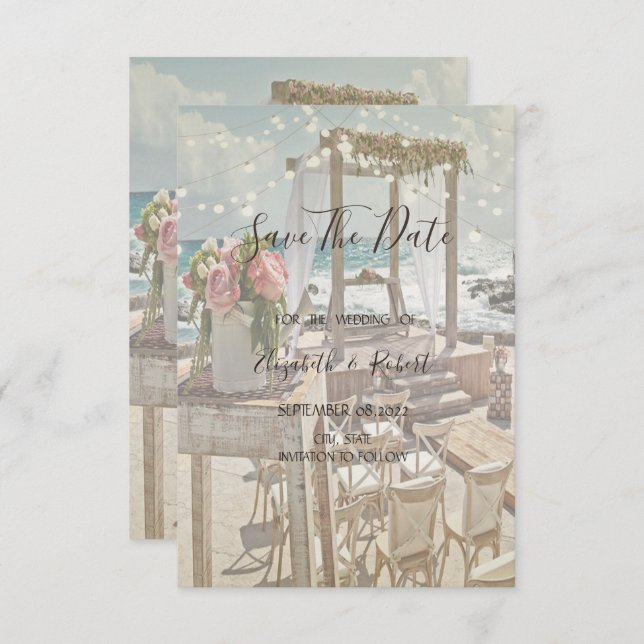 Beach Retro Arbor String Lights Save The Date (Front/Back)