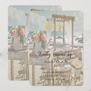 Beach Retro Wedding Floral Arch RSVP  Invitation