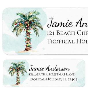 Beach Return Address Labels Christmas Palm Tree
