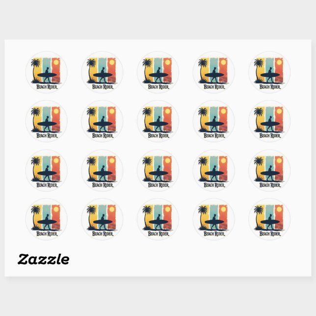 Beach Rider 🏄‍♂️ Retro Tropical Surf Sticker (Sheet)