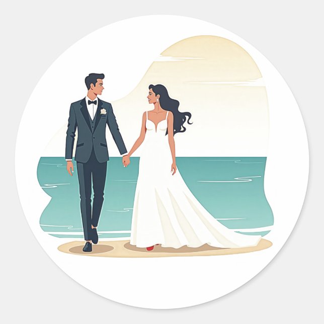 Beach Romance Wedding Sticker (Front)